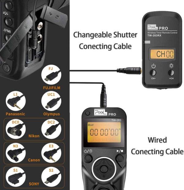 Pixel TW-283 E3 Wireless Shutter Release Cable Wired Remote Control Compatible Compatible for Canon XT XTi XS XSi T1i T2i T3 T3i T4i T5 T5i T6i SL1 EOS1300D 300D 60D 60Da 70D 80D - Image 5