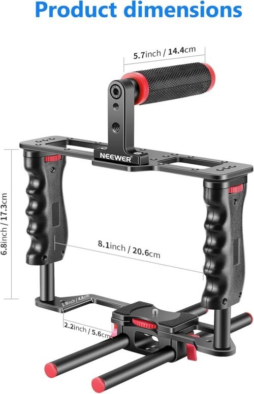 NEEWER Ultimate Filmmaker's Rig: Versatile Aluminum Camera Cage Kit for DSLR & Camcorder Mastery (Black & Red Edition) - 이미지 5