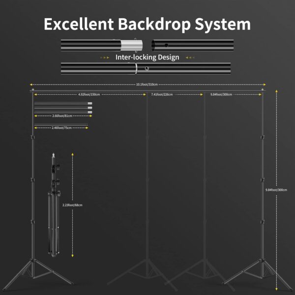 RALENO Photography Lighting Kit, 8.5ft x 10ft Background Support System with 30-Inch Octagonal Key Light and 2 X 85W LED Soft Boxes, Complete Photography Studio for Green Screen Cutout - Image 6