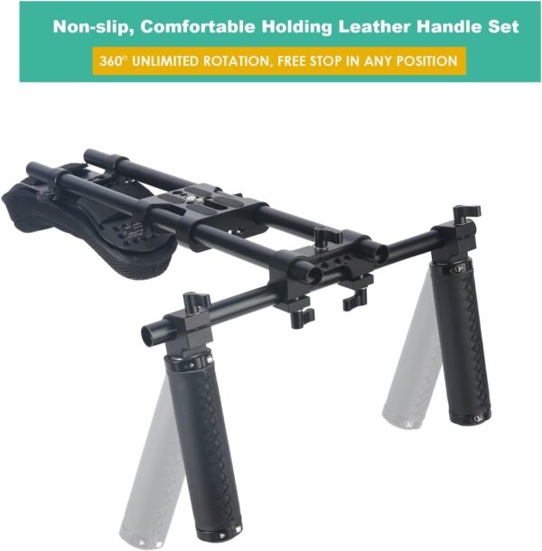 NICEYRIG 15mm Shoulder Pad Support System for DSLR Camera Cinema Camcorder, Shoulder Mount Rig with Base Plate, Aluminum Alloy 16'' 15mm Rod, Handle Set - 435 - Image 5