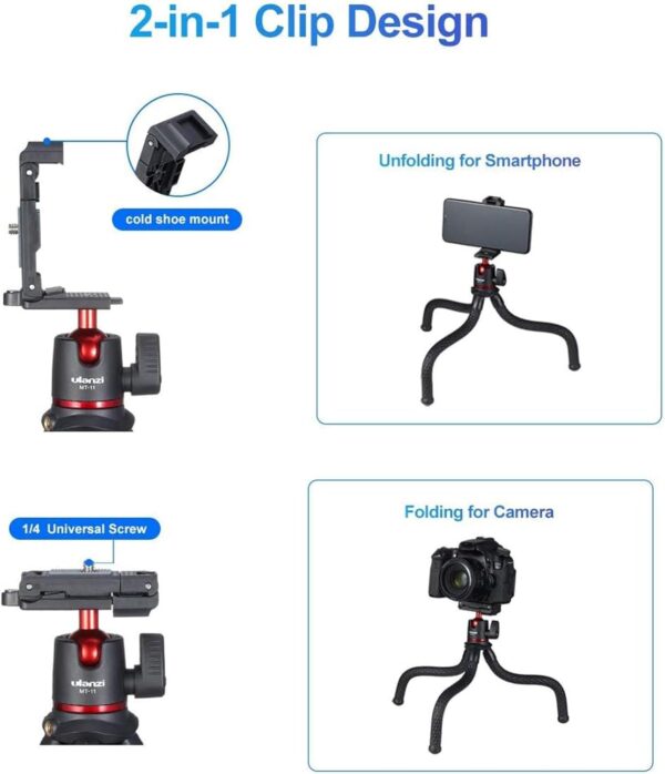 ULANZI Camera Tripod, Mini Flexible Stand with Hidden Phone Holder w Cold Shoe Mount, 1/4'' Screw for Magic Arm, Universal for iPhone 16 15 14 Pro Max XS Max X 8 Samsung Canon Nikon Sony Cameras - Image 2