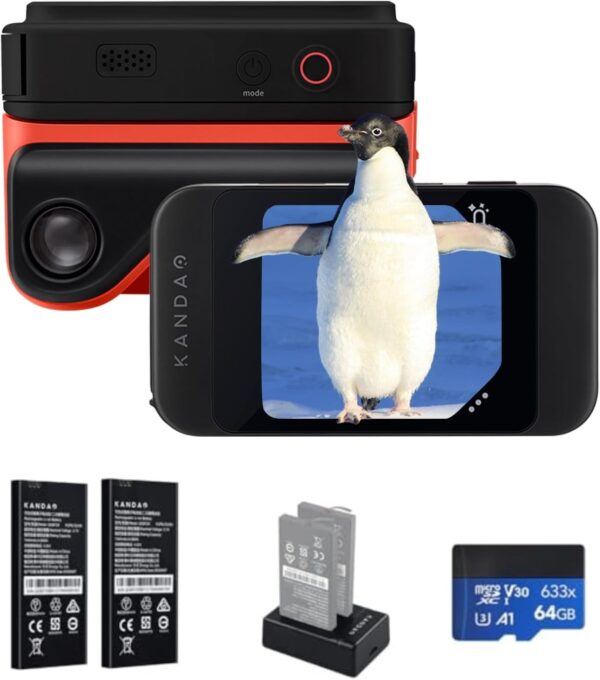 KanDao QooCam EGO - Viewer-Integrated 3D VR Camera, 24MP/8K Photos/4K 60FPS Videos Stereoscopic 3D Instant Display Camera, Compatible on VR Headsets/AR Glasses/Projectors, Charging Kit