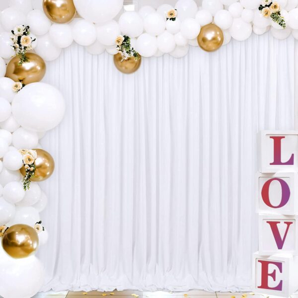 Joydeco White Curtains Backdrop for Wedding Parties, Photo Backdrop Curtains for Wedding Decorations Birthday, Wrinkle Free Polyester 5ft x 10ft Fabric Drape 2 Panels with Rod Pockets - Image 4