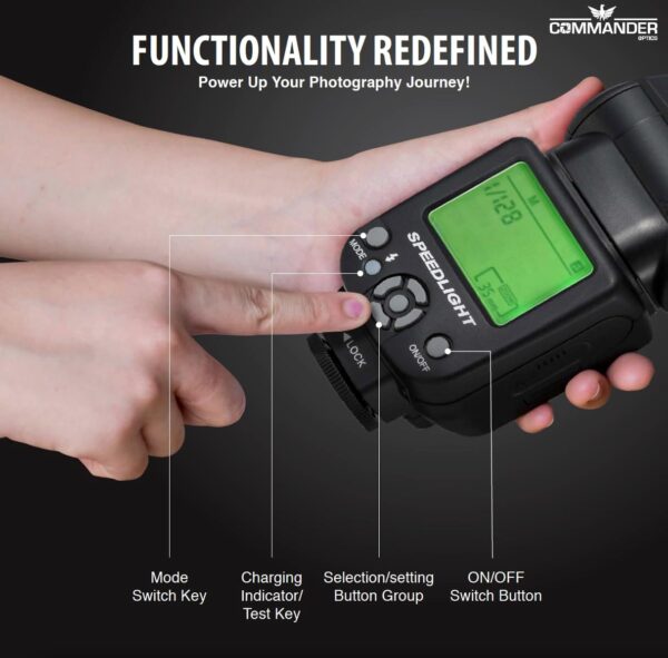 Fully Automatic Speedlite Flash for Canon EOS R, RP, R100, R50, R10, R7, R8, R6,R6 Mark II, R5, R5C Mirrorless Cameras, E-TTL up to 90ft, Built in Diffuser, Bounce Head, Swival, Slave Unit, - Image 4