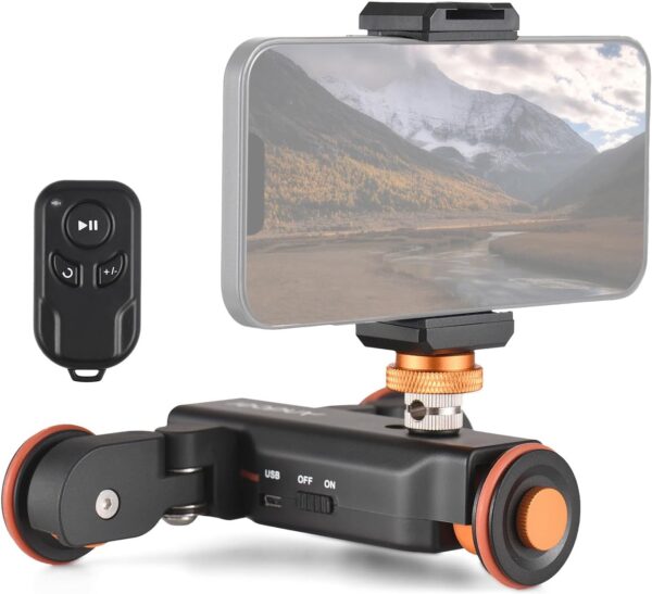 Andoer Camera Dolly with Phone Holder, Scale Indication, 3 Speeds Motorized Dolly Car with Remote Control - Compatible with iPhone, DSLR, Camcorder, Gopro, Insta, Android Smartphone