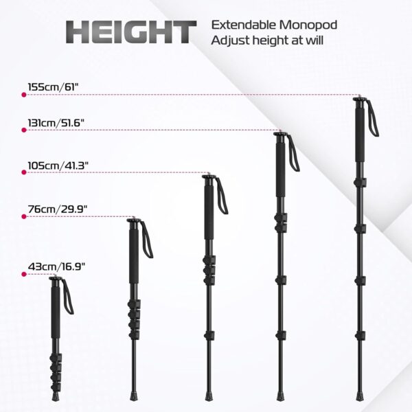ULANZI TB12 61-Inch Camera Monopod - Portable Monopod Photography Stick with 5-Section Height, Aluminum Compact Travel Tripod & Monopod for Camera Canon, Nikon, Sony Mirrorless, DSLR, Easy to Carry - Image 2
