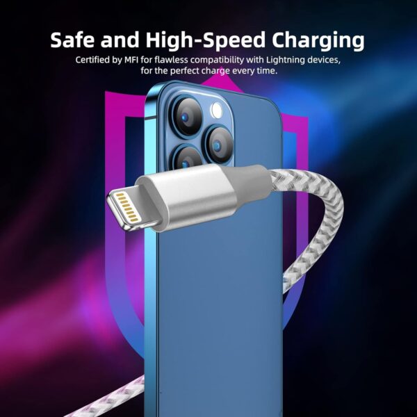 "Power Up: Premium 10ft Nylon Braided iPhone Charger Trio – Fast Charging & Apple MFi Certified!" - Image 4