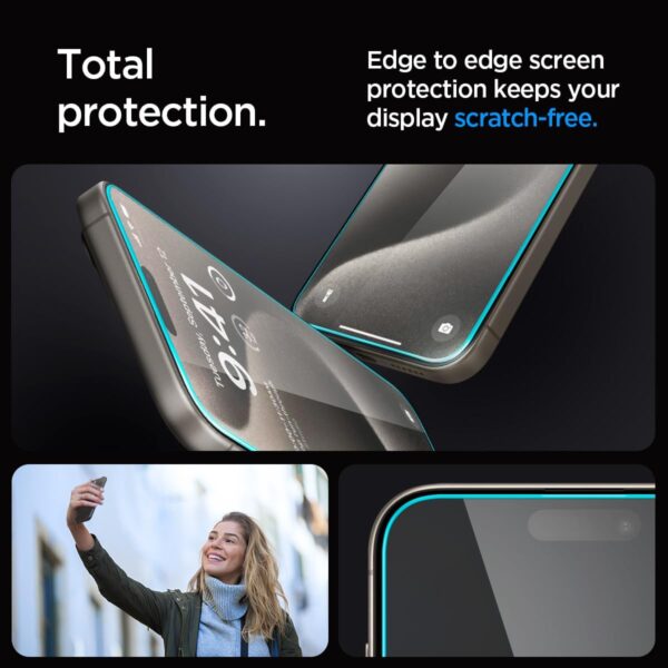 Spigen Tempered Glass Screen Protector [GlasTR EZ FIT] designed for iPhone 15 Pro Max [Case Friendly] - 2 Pack - Image 6