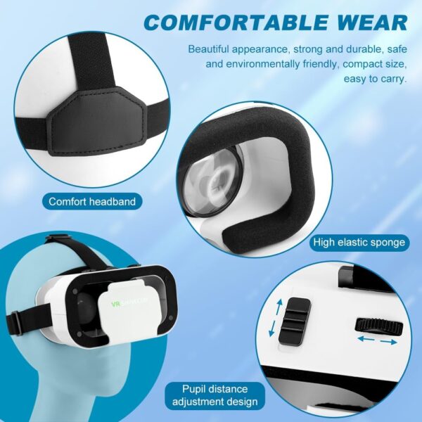 V5 VR Headset for Phone,3D Glasses Headset Helmets Virtual Reality Headset with Bluetooth Controller,Adjustable Pupil Distance VR Goggles for Movies Games,4.7-6“ Screen - Image 7