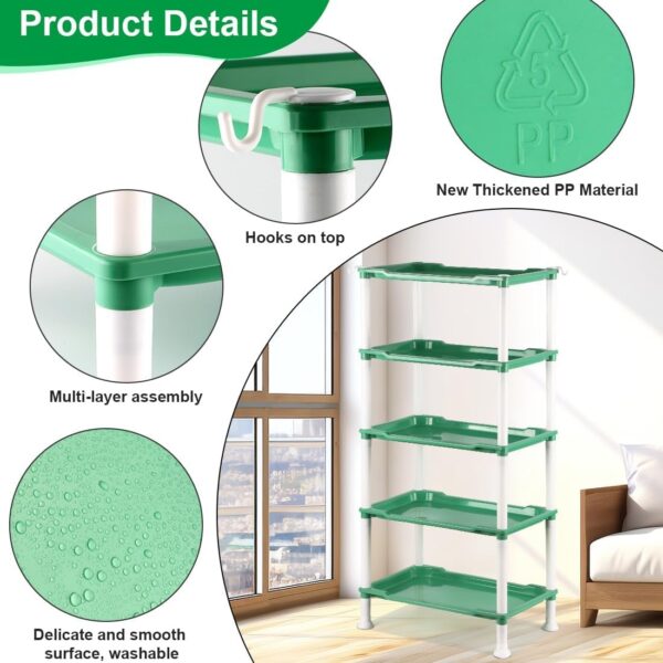 5-Tier Seed Stand with 5 Trays, Seed Starting Rack Propagation Rack Kit for Stackable Seedling Tray Seedling Staging Table for Indoor Outdoor Growing(Green) Gardening Gifts - Image 7