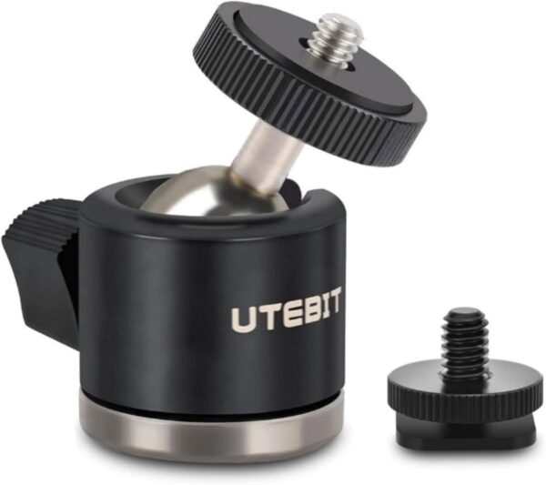 UTEBIT Mini Ball Head, Tripod Head with 1/4" hot Shoe, 360° Rotatable Ball Heads Camera Mount Adapter, Aluminium 20mm Ballhead Compatible with Tripods, Monopods, HTC Vive, SLR Cameras Loading 2.5lb