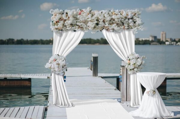 Joydeco White Curtains Backdrop for Wedding Parties, Photo Backdrop Curtains for Wedding Decorations Birthday, Wrinkle Free Polyester 5ft x 10ft Fabric Drape 2 Panels with Rod Pockets - Image 5