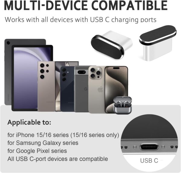 USB C Dust Plug, 4 Pack USB C Dust Cover Type C Anti Dust Port Plug Charging Port Protector Cap with Speaker Dust Cover for iPhone 15,16 Series, Samsung Galaxy S24-S20,Note,A Series, All USB C Devices - Image 2
