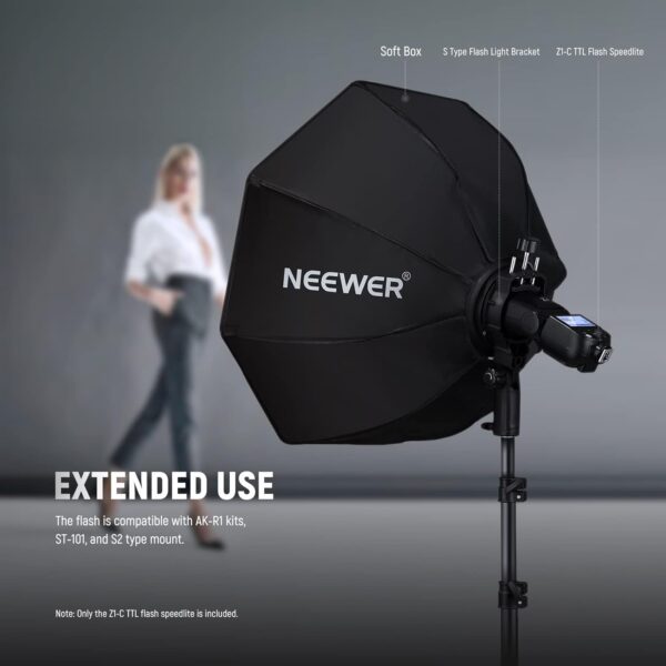 NEEWER Z1-C TTL Round Head Flash Speedlite for Canon DSLR Cameras, 76Ws 2.4G 1/8000s HSS Speedlight, 10 Levels LED Modeling Lamp, 2600mAh Lithium Battery, 480 Full Power Shots, Recycle in 1.5s Flash - Image 8