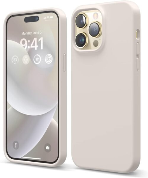 "Stone-Colored Serenity: Ultimate Liquid Silicone Case for iPhone 14 Pro Max – Shockproof, Slim & Protective!"