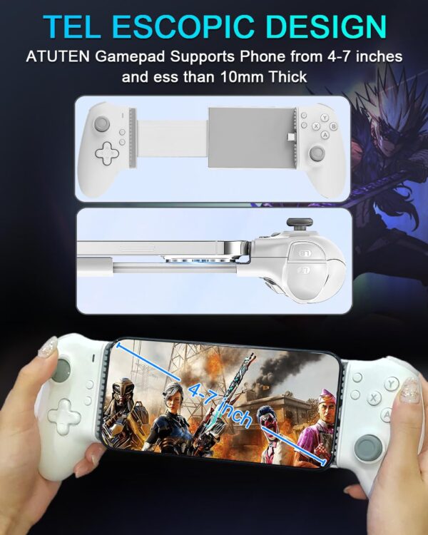 ATUTEN Phone Gaming Controller for iPhone 15/16 and Android (USB-C), Turn Your Phone into a Gaming Console, Play Ps Portal, Roblox, Cloud Game, Xbox, App Games, Dual Hall Linear Trigger - Image 7