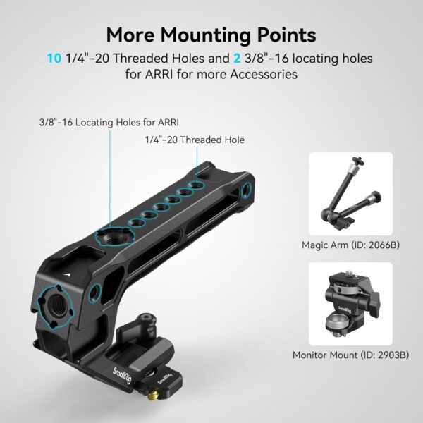 SMALLRIG Lightweight NATO Top Handle, Quick Release NATO Grip w/NATO Rail for DSLR Camera Cage, Universal Top Handle with 5 Cold Shoe Adapters - 4345 Black - Image 5
