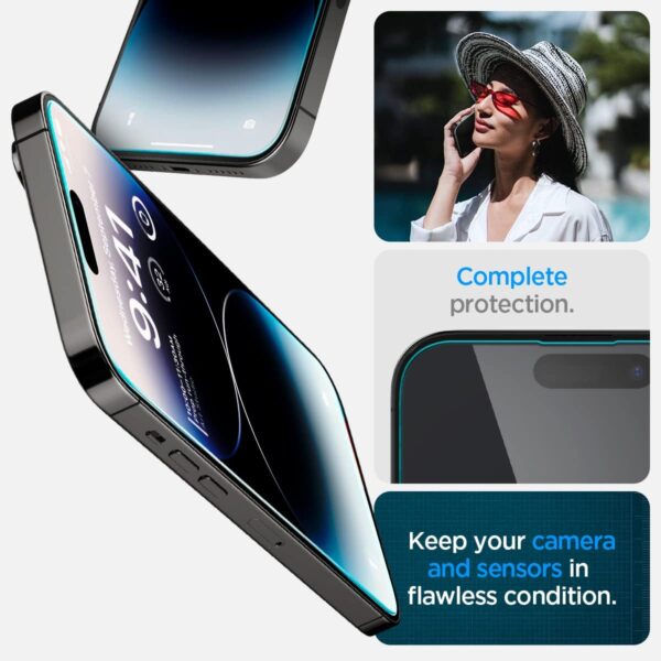 Spigen Tempered Glass Screen Protector [GlasTR EZ FIT] designed for iPhone 14 Pro [Case Friendly] - Sensor Protection / 2 Pack - Image 5