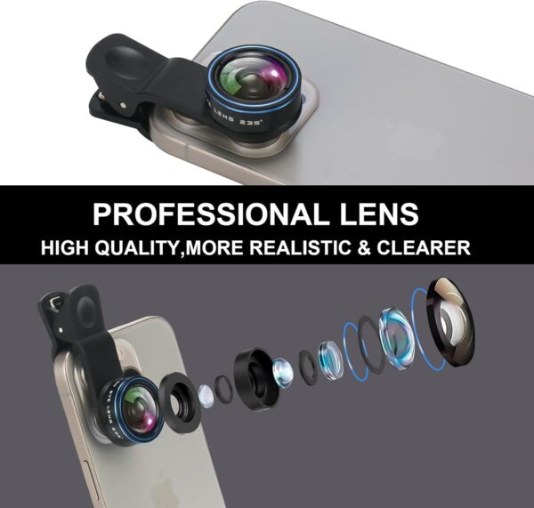 Fisheye Lens 235° Phone Camera Lens, Fish Eye Lens for iPhone 14 13 12 X XR Pixel Samsung Smartphone,Clip on Cell Phone，Funny Photos - Image 4