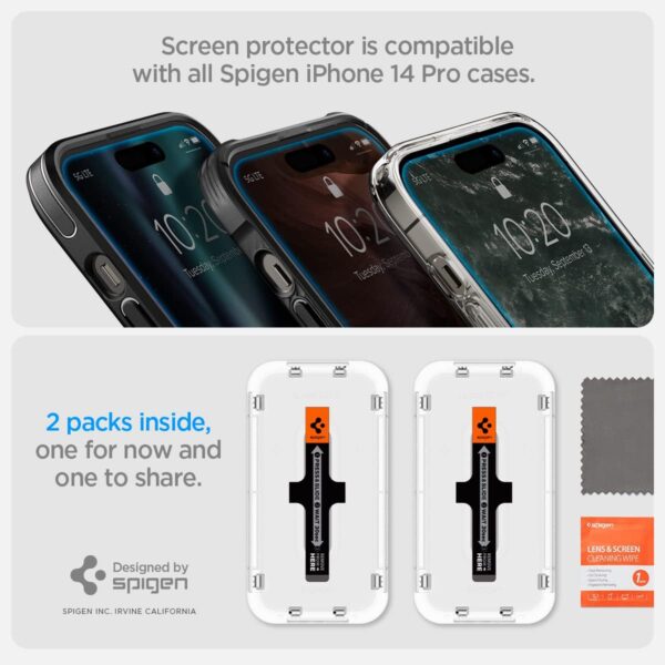 Spigen Tempered Glass Screen Protector [GlasTR EZ FIT] designed for iPhone 14 Pro [Case Friendly] - Sensor Protection / 2 Pack - Image 8
