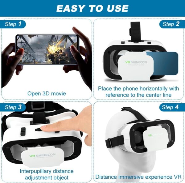 V5 VR Headset for Phone,3D Glasses Headset Helmets Virtual Reality Headset with Bluetooth Controller,Adjustable Pupil Distance VR Goggles for Movies Games,4.7-6“ Screen - Image 6