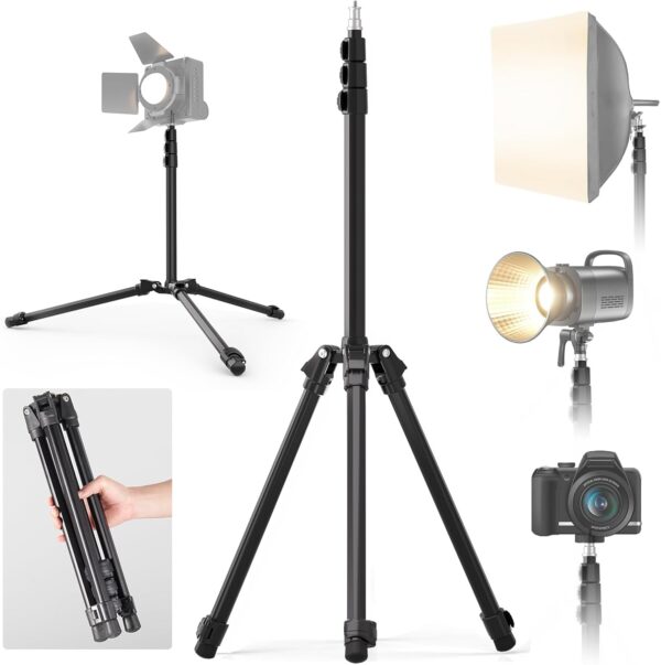 6.4ft Photography Light Stand, Lusweimi Extendable Aluminum Light Tripod, Portable Studio Lighting Tripod with 1/4'' Screw and Folding Legs for Strobe Light, Monolight, Softbox, Cameras, Flash Light