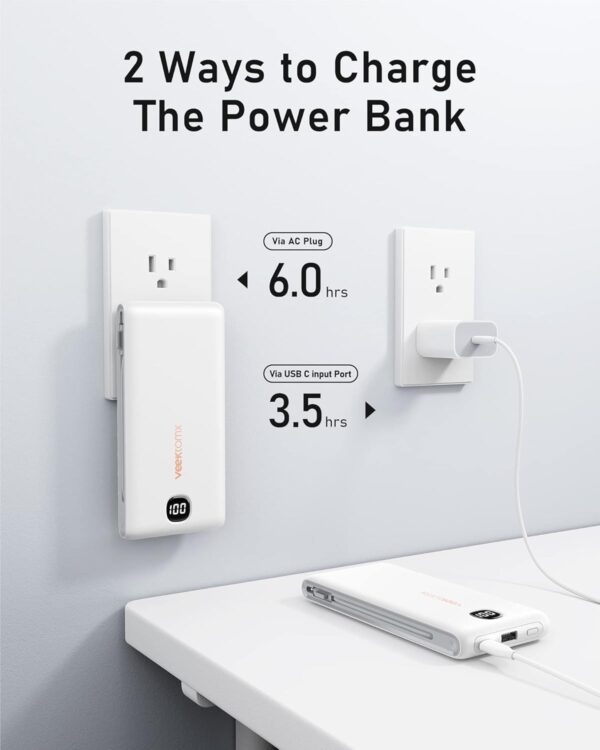 VEEKTOMX Portable Charger with Built in Cables 10000mAh, Power Bank for iPhone with Wall Plug, Travel Essential Fast Charging USB C Slim External Battery Pack for iPhone16/15/14, Samsung, iPad, etc - Image 4