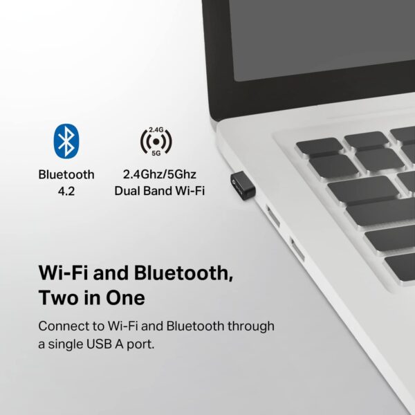 TP-Link Nano 2-in-1 USB Bluetooth WIFi Adapter AC600(Archer T2UB Nano)- Bluetooth 4.2 with 2.4G/5G Dual Band Wireless Network Adapter for Desktop PC, WPA3, Supports Windows 11,10, 8.1,8, 7 - Image 2