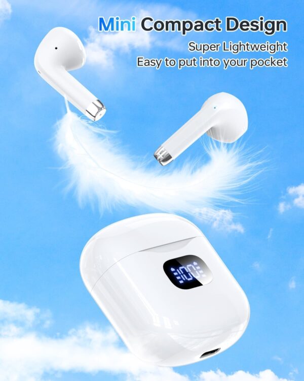 Wireless Earbuds Bluetooth 5.3 Headphones, 40Hrs Playback Stereo Ear Buds with LED Display Charging Case IPX7 Waterproof in-Ear Earphones with Mic for Phone Tablet Laptop Sports, White - Image 6