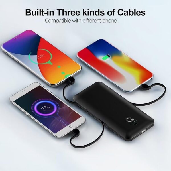 "Ultra-Slim 10000mAh Power Bank: The All-In-One Portable Charger with Built-in AC Plug & Triple Cable Compatibility!" - Image 2