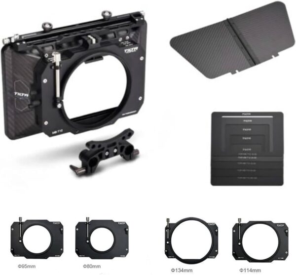 Tilta Matte Box for Studio Cinema Cameras, 3 Pcs 4x5.65 Filter Frame with 5 Lens Adapter Rings (134/114/110/95/80mm) Carbon Fiber Top Flag 5 Pcs Front Matte 15mm Rod Adapter MB-T12 - Image 2
