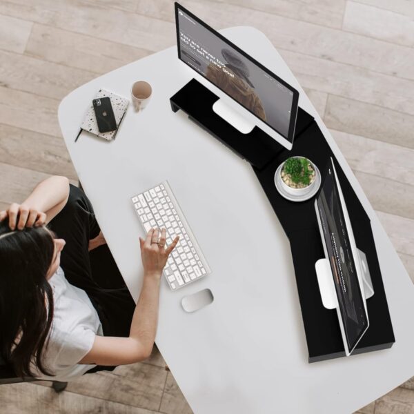TAVR Dual Monitor Stand Riser Office Desktop Organizer Stand for 2 Monitors, Adjustable Length and Angle 3 Shelf, Extra Long Multifunctional Stand up to 43.3" fit Computer, Laptop, TV, Black - Image 9