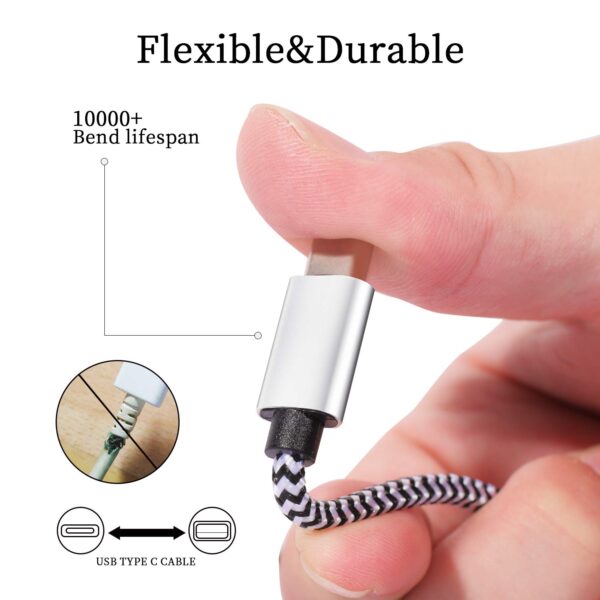 USB Type c Cable, 5 Pack (6FT) Nylon Braided USB C Cables 3A Fast Charging Charger for Samsung Galaxy S9/S8 Note8/9 20 10 S21 S20 S10 Plus C Cord - Image 3