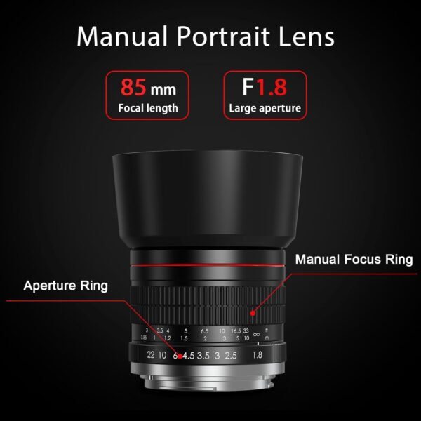 85mm Lens for Canon RF - 85mm f1.8 Portrait Lens Manual Focus(MF) for Canon EOS R/Ra/RP/R3/R5/R5 C/R6/R6 Mark II /R7/R8/R10/R50/R100 Mirrorless Camera (for Canon RF) - Image 3