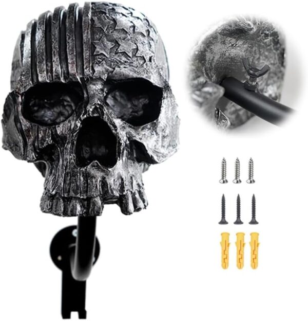 Helmet Holder,Skull Helmet Holder Wall Mount Helmet Rack with 2 Hooks Helmet Hanger for Coats,Caps,Baseballs,Rugby Helmet,Motorcycle Accessories