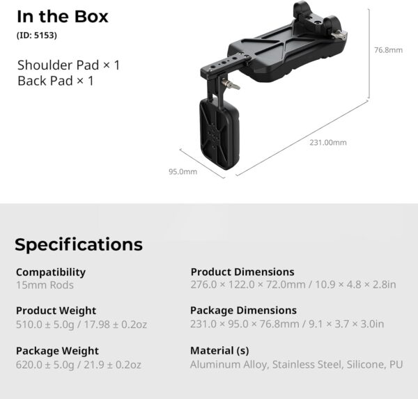 SmallRig Universal 15mm Shoulder Pad Support, Shoulder Mount Rig with 15mm Dual Rod Clamp & Back Pad 5153 - Image 7