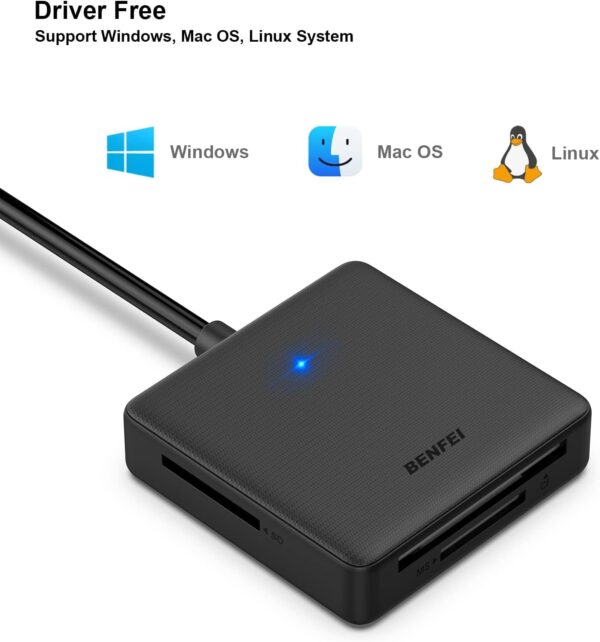 Memory Card Reader, BENFEI 4in1 USB 3.0 and USB-C to SD Micro SD MS CF Card Reader Adapter, 4 Cards Simultaneously Read and Write, Compatible with iPhone 15 Series, MacBook Pro/Air 2023, and More - Image 9