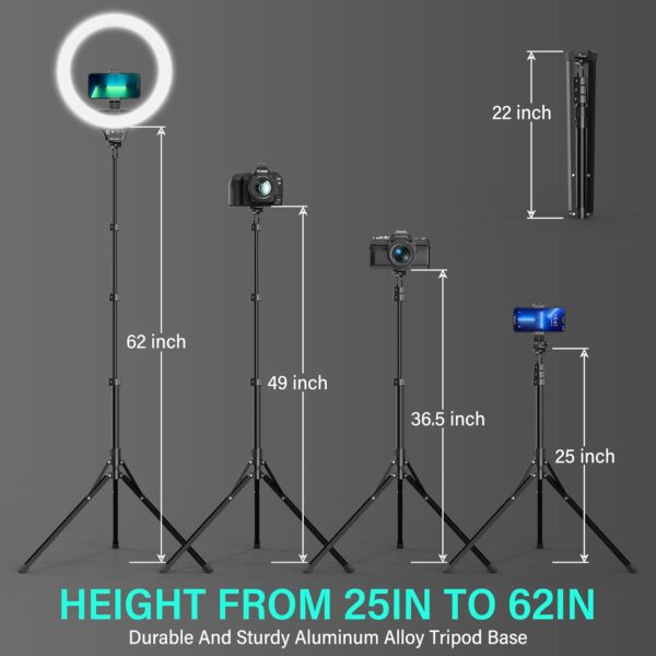 UBeesize 14'' Foldable Ring Light with 62'' Tripod Stand and Phone Holder, LED Selfie RingLight for iPhone with Remote, Circle Light for Tiktok/YouTube/Photography/Makeup/Live Stream - Image 6