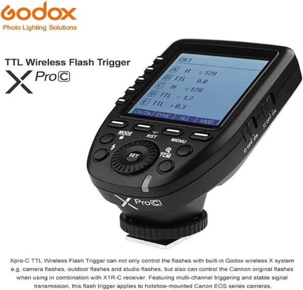 Godox Xpro-C TTL Wireless Flash Trigger for Canon 1/8000s HSS TTL-Convert-Manual Function Large Screen Slanted Design 5 Dedicated Group Buttons 11 Customizable Functions - Image 4