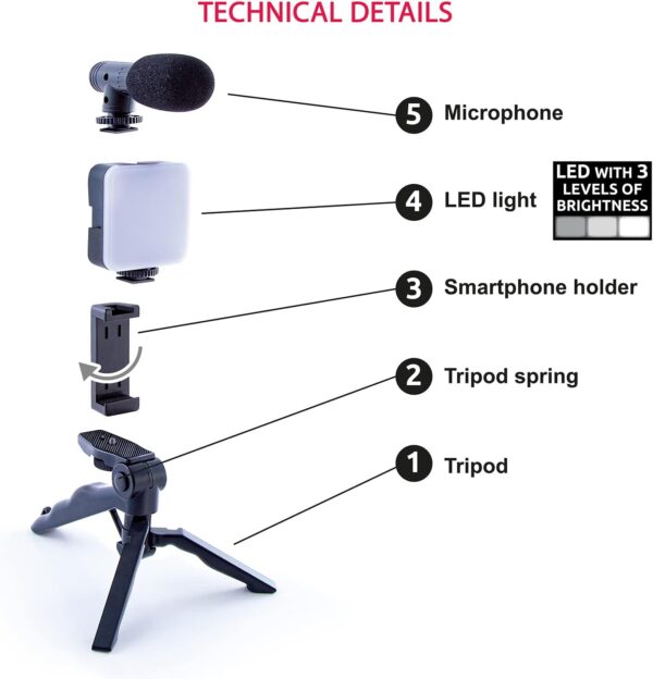 Canal Toys New Studio Creator Podcast & Vlogging Kit – Record Your own podcasts and Vlogs Like Your Favorite influencers! Fold-up Tripod, LED Light & Microphone. Ages 8+ - Image 3