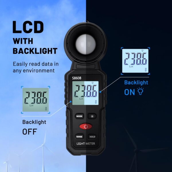 Mcbazel Digital Illuminance Light Meter, Photometer Light Intensity Sense Tester with LCD Display,Lux Meter Range up to 200,000 Lux for Grow Plants/Photography/Indoor/Garden - Image 6