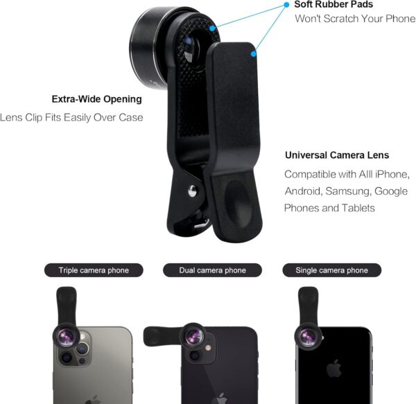 Phone Camera Lens (11 Lenses) Phone Lens Kit, Clip on Fisheye/Macro/Wide Angle Lens Attachment with Travel Case for iPhone 14 13 12 11 Xs X Pro Max Samsung Android Smartphone - Image 8