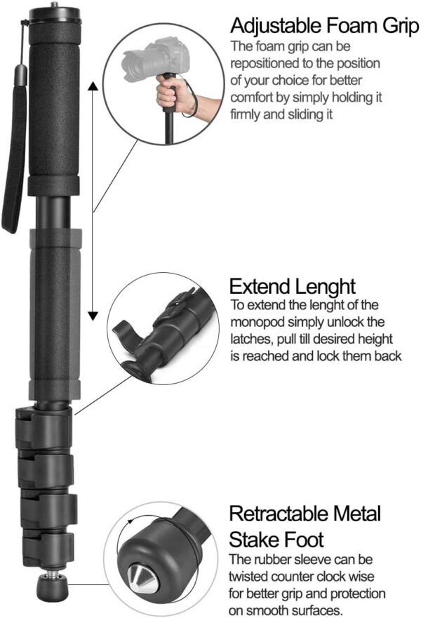 Unlock Your Photography Potential: The Ultimate 62" Acuvar Monopod with Safety Strap & Versatile Extending Design for All Camera Types - Image 3