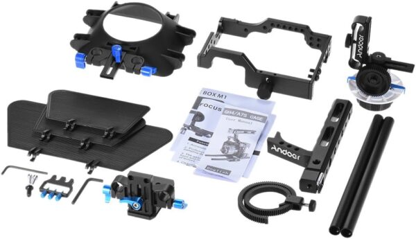 Andoer Camera Cage Kit C500 Aluminum Alloy Camera Camcorder Video Cage Rig Kit Film Making System with 15mm Rod Matte Box Follow Focus Handle Grip for Panasonic GH4 for Sony A7S/A7/A7R/A7RII/A7SII - Image 6