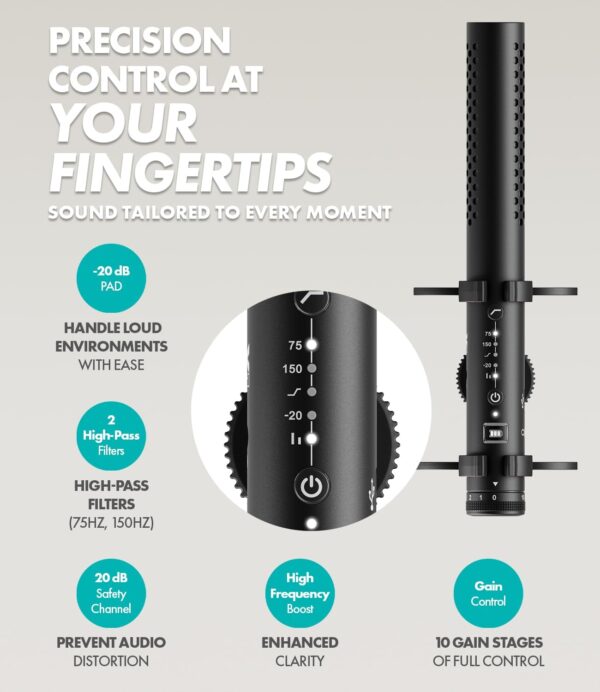 Unleash Superior Sound: Movo X1 Pro Shotgun Microphone for DSLR, Smartphones, and Computers - Complete Kit with Advanced Controls and Tripod! - Image 4