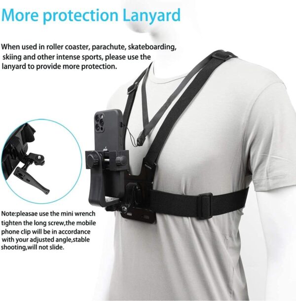 PellKing Mobile Phone Chest Mount Harness Strap Holder Cell Phone Clip Action Camera POV for Samsung iPhone Plus etc - Image 4