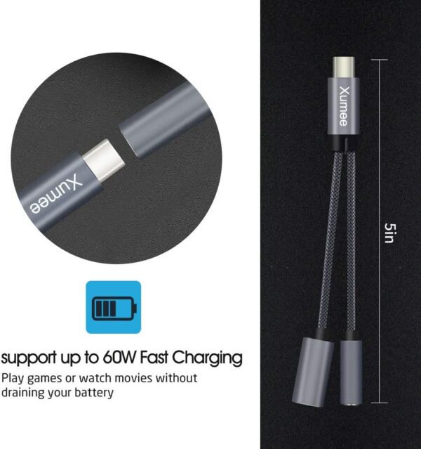 "Ultimate 2-in-1 USB-C Adapter: Dual Function Hi-Res DAC & Fast Charging for iPhone 16/15 Pro Max and Galaxy S25/S24 Ultra (Grey)" - Image 5