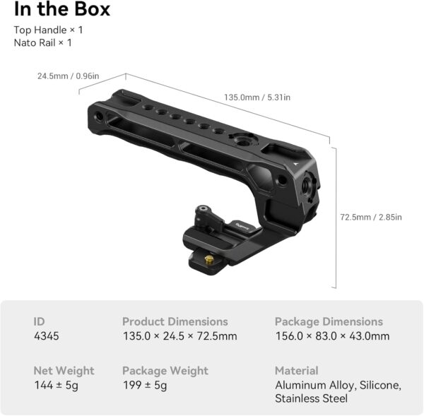 SMALLRIG Lightweight NATO Top Handle, Quick Release NATO Grip w/NATO Rail for DSLR Camera Cage, Universal Top Handle with 5 Cold Shoe Adapters - 4345 Black - Image 6