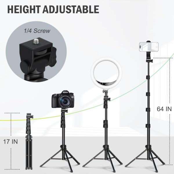 64” Tripod for Cell Phone & Camera, Phone Tripod with Remote and Phone Holder, Sturdy & Stable Height Adjustable Multi-Angle Shot Selfie Stick Tripod for Video Recording - Image 2