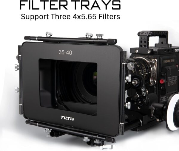Tilta Matte Box for Studio Cinema Cameras, 3 Pcs 4x5.65 Filter Frame with 5 Lens Adapter Rings (134/114/110/95/80mm) Carbon Fiber Top Flag 5 Pcs Front Matte 15mm Rod Adapter MB-T12 - Image 6